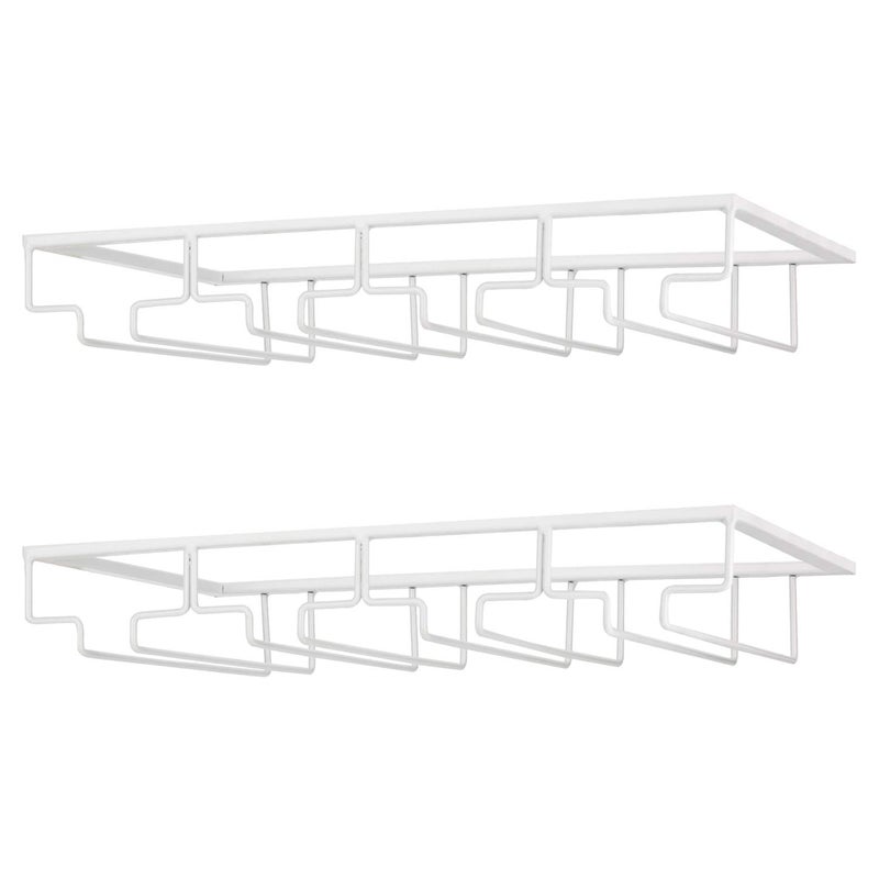 FOMANSH Wine Glass Rack - Under Cabinet Stemware Wine Glass Holder Glasses Storage Hanger 2 Pack Metal Organizer for Bar Kitchen 4 Rows White - Image 1